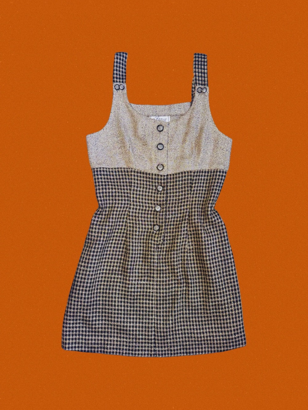 Vintage Checkered Button-Front Pinafore Dress in Grey and Black